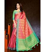 Pink woven silk blend saree with blouse