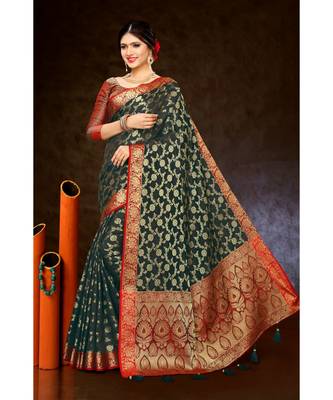 Black woven silk blend saree with blouse 1