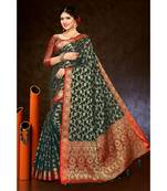 Black woven silk blend saree with blouse