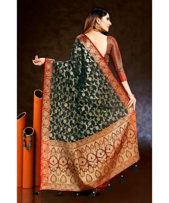 Black woven silk blend saree with blouse 2