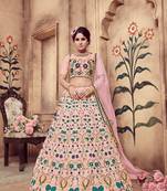 Baby Pink Multi Rubber Foil Embroidered Silk Semi Stitched bridal lehenga