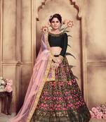 Black Multi Rubber Foil Embroidered Silk Semi Stitched bridal lehenga