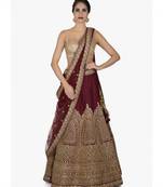 Maroon Embroidered Silk Unstitched Lehenga