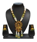Green Matte Polish South Indian Temple Necklace Set For Women