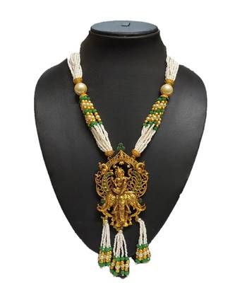 Green Matte Polish South Indian Temple Necklace Set For Women 2