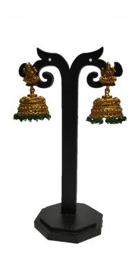 Green Matte Polish South Indian Temple Necklace Set For Women 3