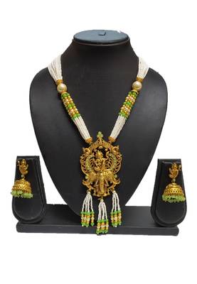 Mint Matte Polish South Indian Temple Necklace Set For Women 1