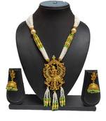 Mint Matte Polish South Indian Temple Necklace Set For Women