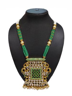 Green Peacock Traditioanl Ethnic Pearl Beaded Necklace Set For Women 1