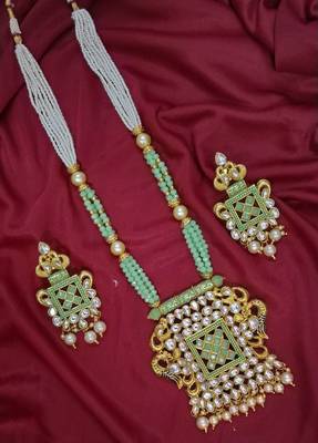 Mint Peacock Traditioanl Ethnic Pearl Beaded Necklace Set For Women 1