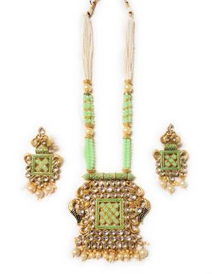 Mint Peacock Traditioanl Ethnic Pearl Beaded Necklace Set For Women 2