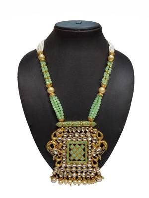 Mint Peacock Traditioanl Ethnic Pearl Beaded Necklace Set For Women 3