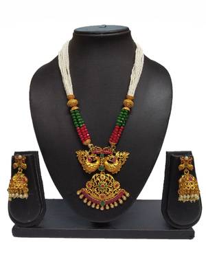 Maroon Green Matte Polish South Indian Peacock Designer Ethnic Fashion Traditonal Necklace Set For Women 1