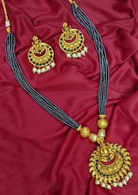 Black Matte Polish South Indian Maha Laxmi Pendent Designer Ethnic Fashion Traditonal Necklace Set For Women 1