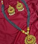 Black Matte Polish South Indian Maha Laxmi Pendent Designer Ethnic Fashion Traditonal Necklace Set For Women