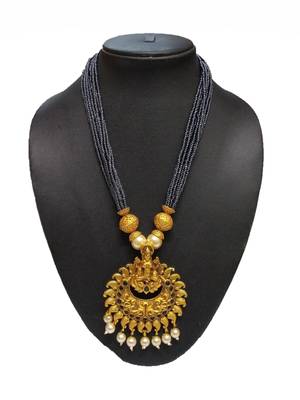 Black Matte Polish South Indian Maha Laxmi Pendent Designer Ethnic Fashion Traditonal Necklace Set For Women 3