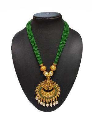 Green Matte Polish South Indian Maha Laxmi Pendent Designer Ethnic Fashion Traditonal Necklace Set For Women 1