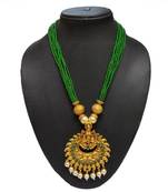 Green Matte Polish South Indian Maha Laxmi Pendent Designer Ethnic Fashion Traditonal Necklace Set For Women