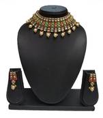 Fashion Maroon Green Enamel Contemproray Ethnic Traditional Necklace Set For Women