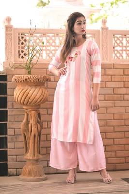 pink rayon kurti with plazo 1