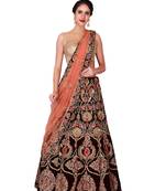 Maroon Embroidered Velvet Unstitched Lehenga