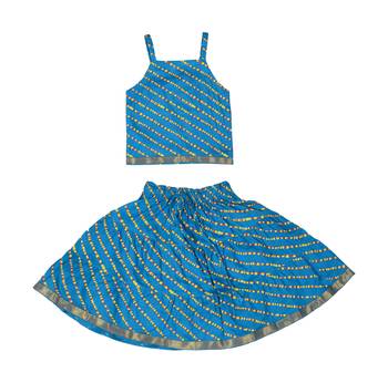 Blue Baby Girls Skirt and Top Self Design Hand Block Print 1