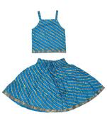 Blue Baby Girls Skirt and Top Self Design Hand Block Print