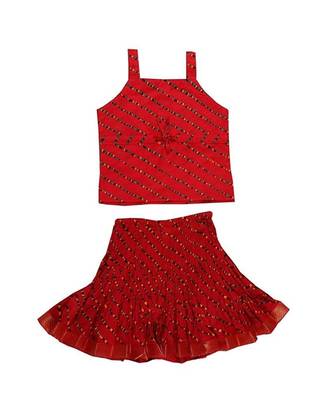 Red Baby Girls Skirt and Top Self Design Hand Block Print 2