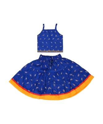 Blue Baby Girls Skirt and Top Self Design Hand Block Print 1