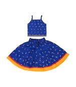 Blue Baby Girls Skirt and Top Self Design Hand Block Print