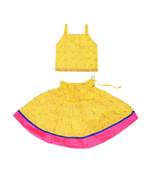 Yellow Baby Girls Skirt and Top Self Design Hand Block Print