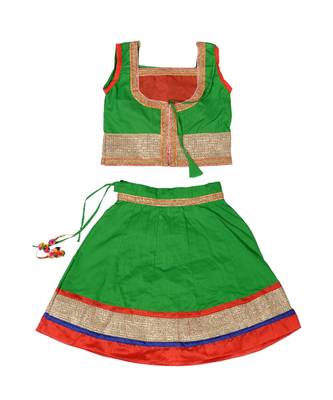Green Baby Girls Skirt and Top Heavy Lace Border Work Design 1