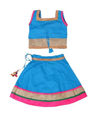 Blue Baby Girls Skirt and Top Heavy Lace Border Work Design 4