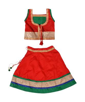 Red Baby Girls Skirt and Top Heavy Lace Border Work Design 1