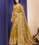 Peach embroidered organza saree with blouse