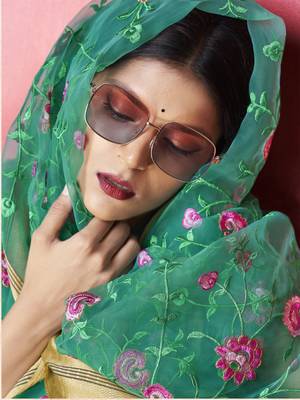Green embroidered organza saree with blouse 4