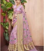 Purple embroidered organza saree with blouse