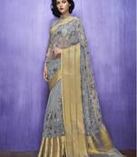 Grey embroidered organza saree with blouse