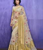 Peach embroidered organza saree with blouse