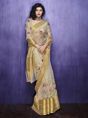 Peach embroidered organza saree with blouse 2