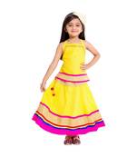 Yellow Baby Girls Skirt and Top Self Design Hand Block Print