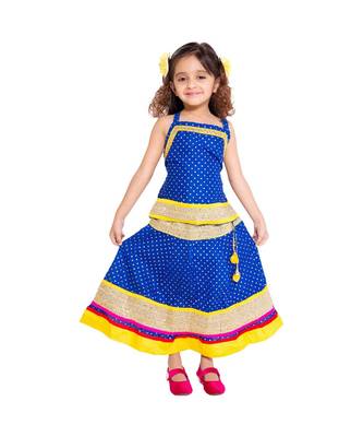 Blue Baby Girls Skirt and Top Self Design Hand Block Print 1