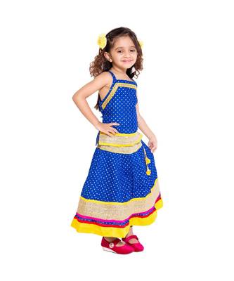 Blue Baby Girls Skirt and Top Self Design Hand Block Print 2