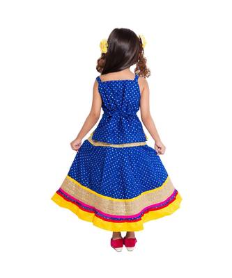 Blue Baby Girls Skirt and Top Self Design Hand Block Print 3