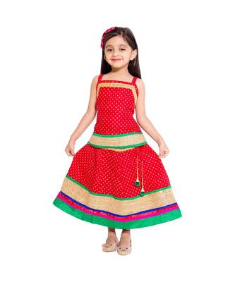 Red Baby Girls Skirt and Top Self Design Hand Block Print 1