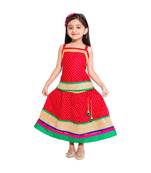 Red Baby Girls Skirt and Top Self Design Hand Block Print