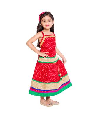 Red Baby Girls Skirt and Top Self Design Hand Block Print 2