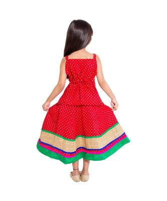 Red Baby Girls Skirt and Top Self Design Hand Block Print 3