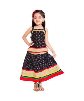Black Baby Girls Skirt and Top Self Design Hand Block Print 1