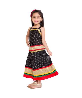 Black Baby Girls Skirt and Top Self Design Hand Block Print 2